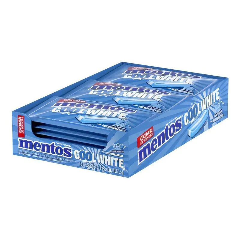 Chicle Mentos Cool White 3 Camadas Menta Fresca 15 Unid 127g