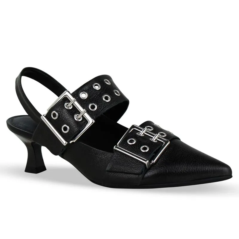 Sapato Scarpin Couro Metalizado Roma Preto 36