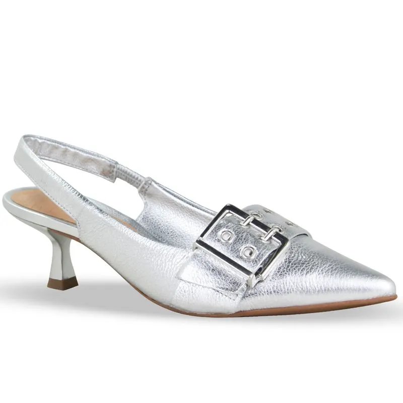 Sapato Scarpin Couro Metalizado Roma Prata 35