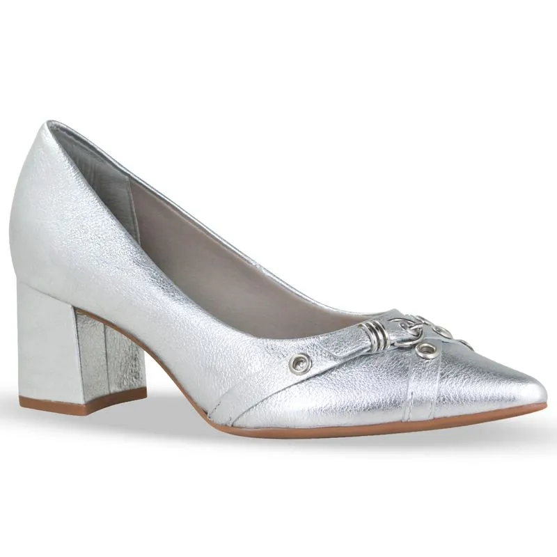 Sapato Scarpin Couro Metalizado Roma Prata 40