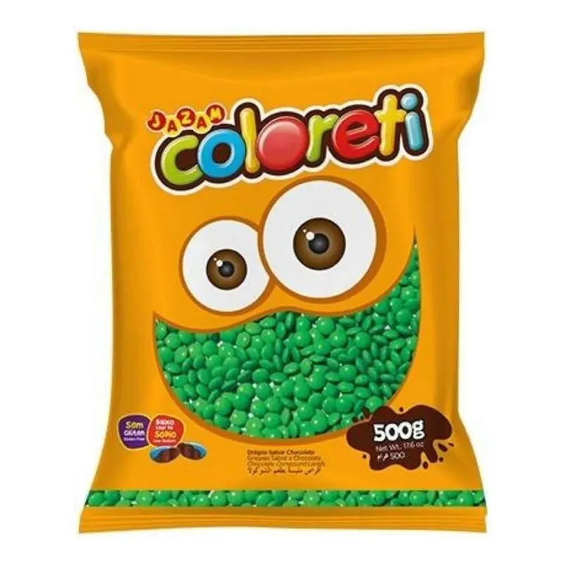 Confeito De Chocolate Mini Coloreti Sortido 500gr Jazam Verd