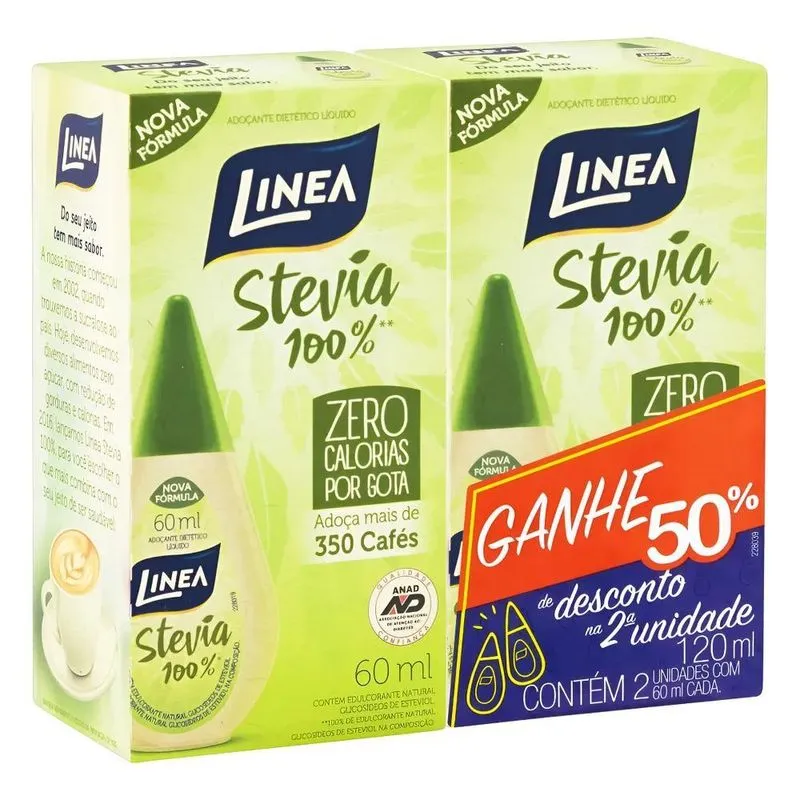 Pack Adoçante Líquido Stevia Linea Caixa 120ml 2 Unidades Gr