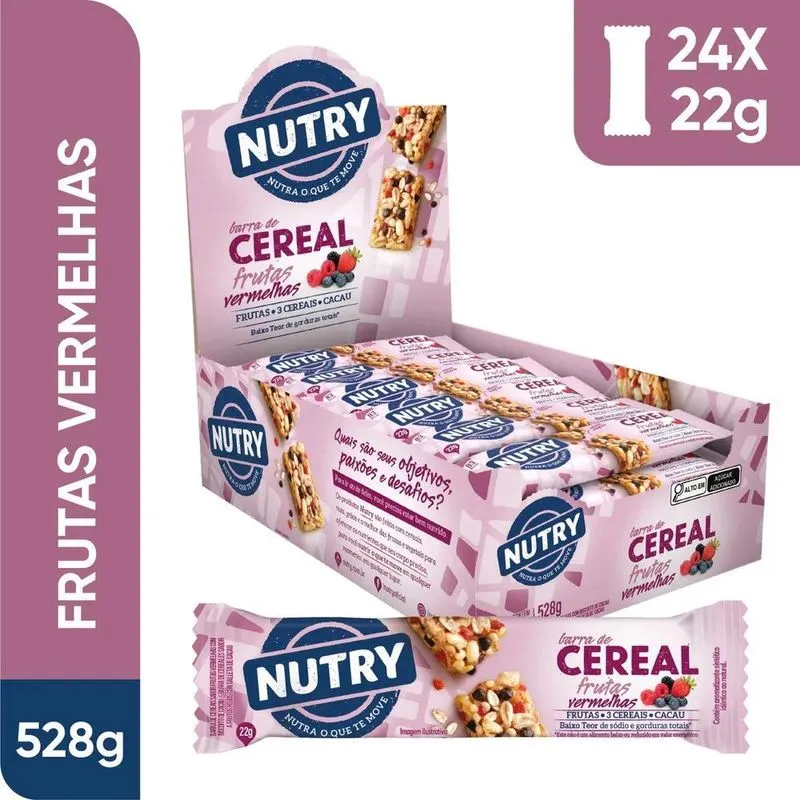 Barra De Cereais Nutry Frutas Vermelhas 24 X 22g - Com 3 Cer