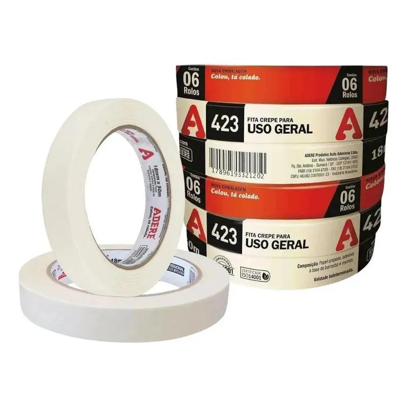 Fita Crepe Uso Geral Larga Pintura 18mm X 50m (06 Unidades)