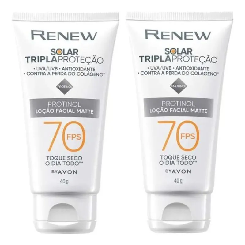 10x Renew Solar Tripla Proteção Fps70 Com Protinol 40g Kit