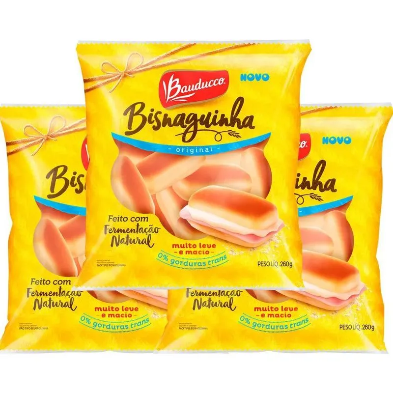 Kit 3 Pão Tipo Bisnaguinha Bauducco Tradicional 260g