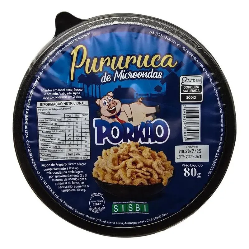 Torresmo Pururuca Para Micro-ondas 80g - Pré-frito - Porkão