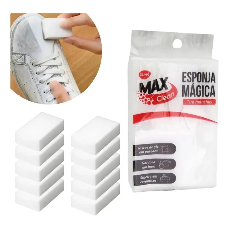 Kit 10 Esponjas Mágica Bucha Melamina Tira Mancha Max Clean