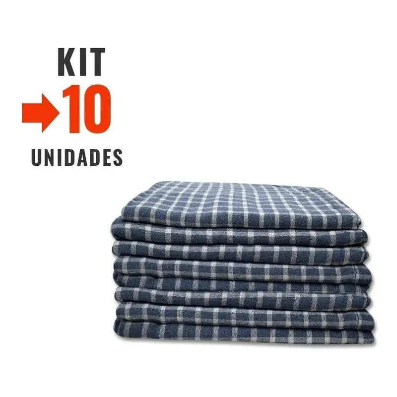 Kit Com 10 Pano De Chão Xadrez Azul Limpeza Em Geral Casa Co