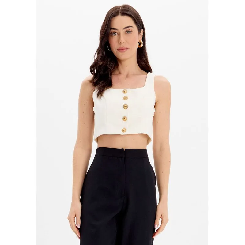 Blusa Curta De Botões Branco M