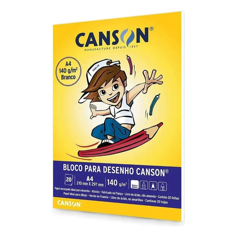 10x Bloco Papel Canson Desenho Escolar Branco 140g A4 20 Fo