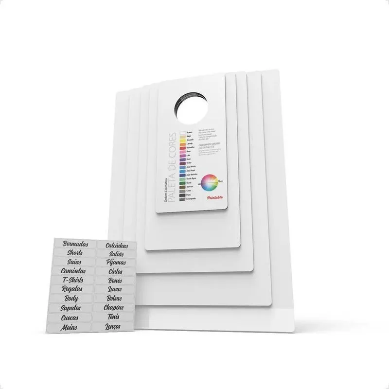 10x Printable Gabarito Dobrar Roupa 5 Moldes Cor Branco