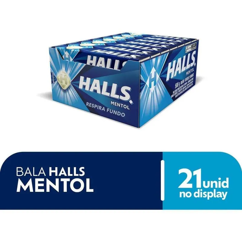Bala Halls Mentol Caixa Com 21 Unidades De 28g