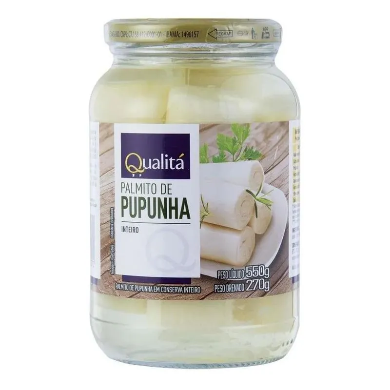 Palmito Pupunha Em Conserva Inteiro Qualitá Vidro 270g