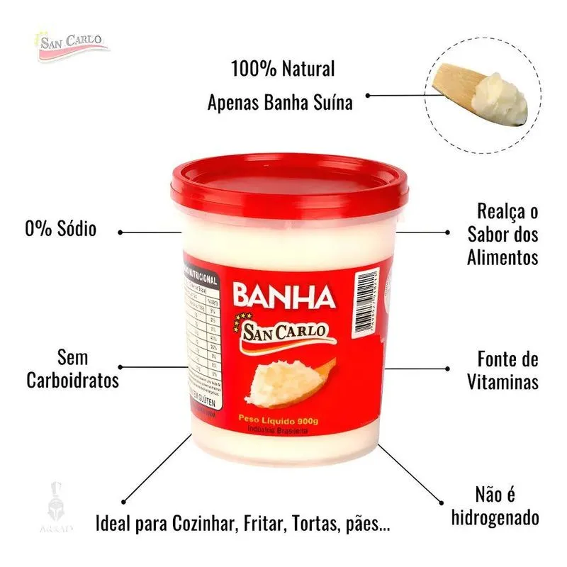 Banha Suína 100% Natural 900 G, Gordura De Porco 1 Litro
