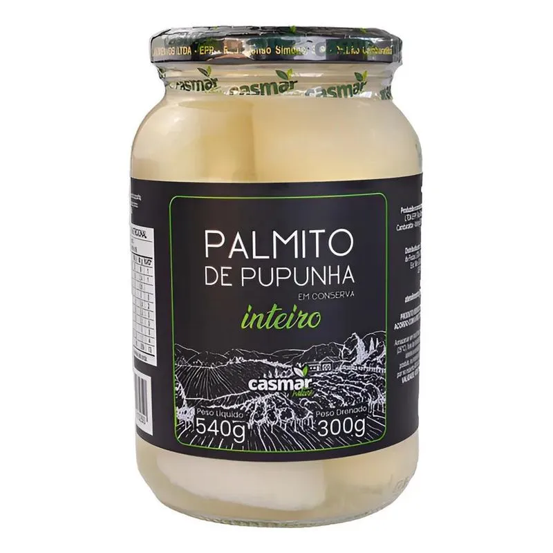 Palmito Pupunha Em Conserva Inteiro Vidro 540g Casmar