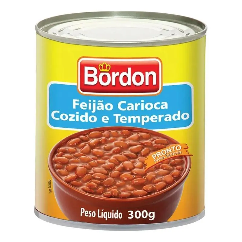 Feijão Carioca Cozido E Temperado Bordon Lata 300g