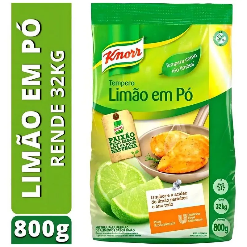 Tempero Limão Em Pó Knorr - Pacote Com 800g Que Rende 32kg