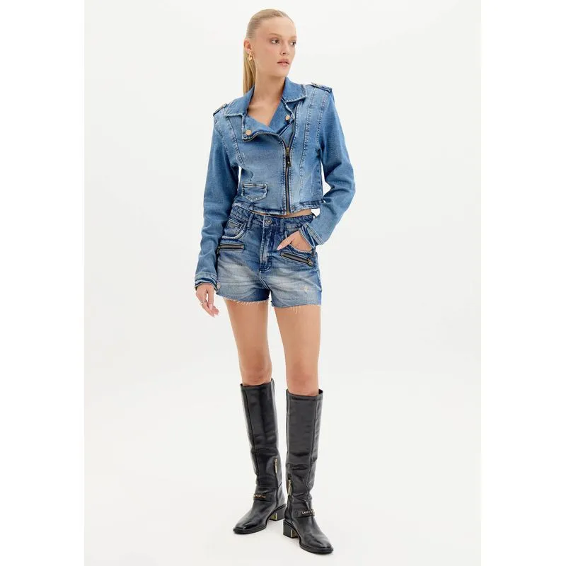 Short Jeans Relaxed High Azul 42