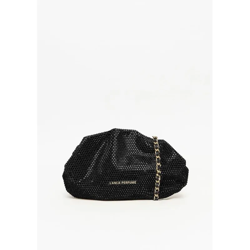 Bolsa Clutch Com Alça Corrente E Aplicações De Brilhos Preto U