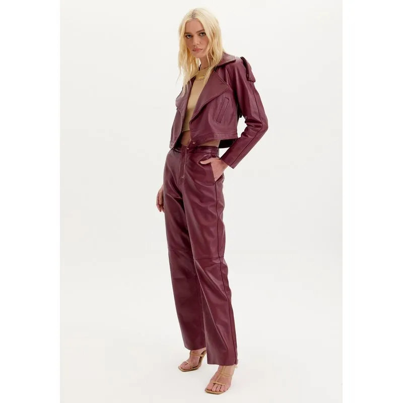 Calça Alfaiataria De Couro Vermelho M