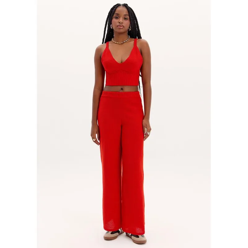 Calça Wide Leg Tricot Vermelho G