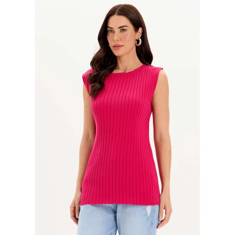 Blusa Tricot Alongada Sem Mangas Rosa G