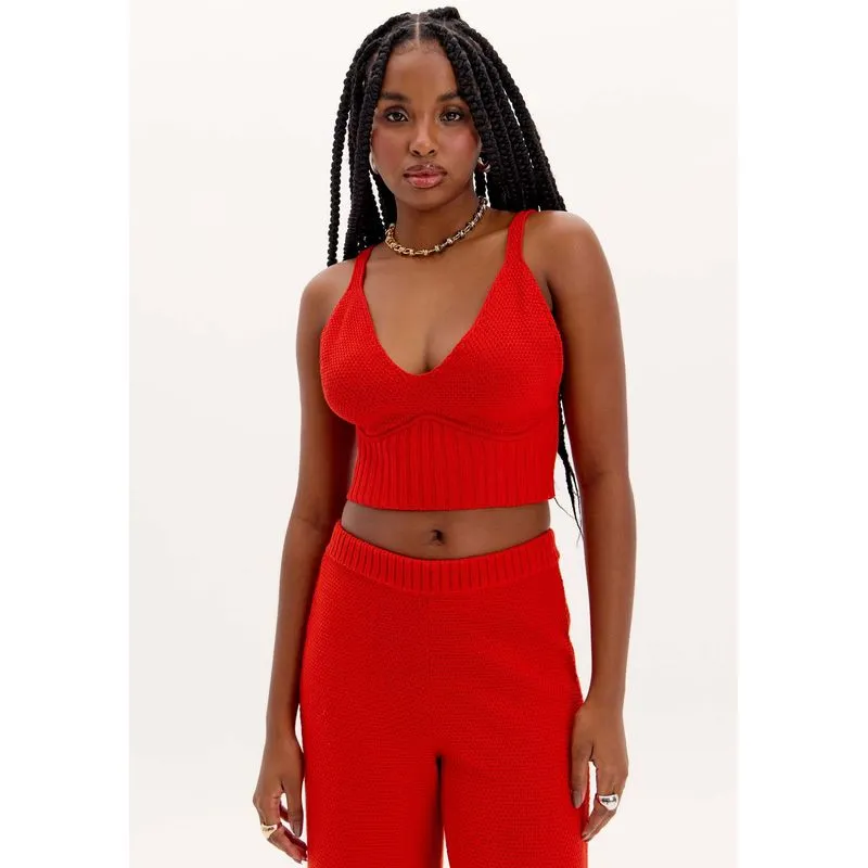 Top Cropped com Alça Tricot Vermelho P