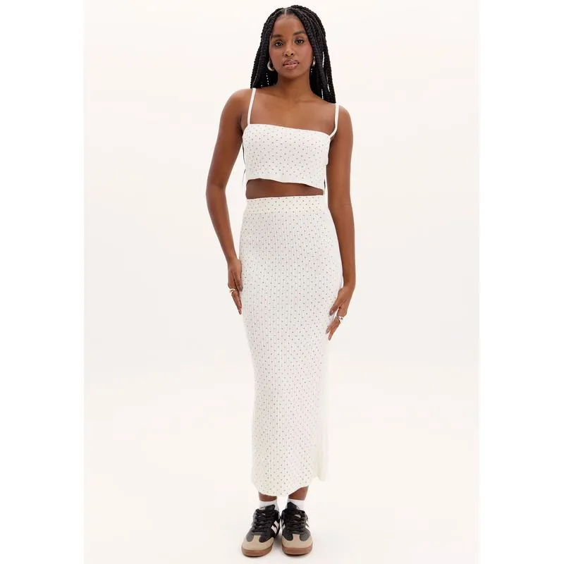 Saia Midi Tricot com Brilhos Branco P