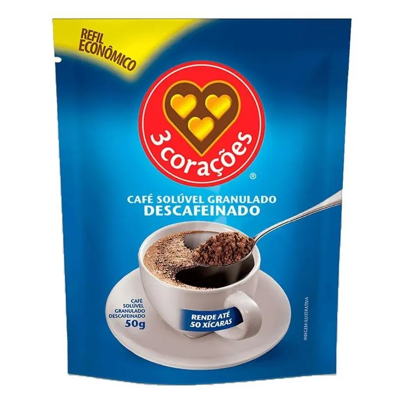 Café Solúvel 3 Corações Granulado Descafeinado Refil 40g