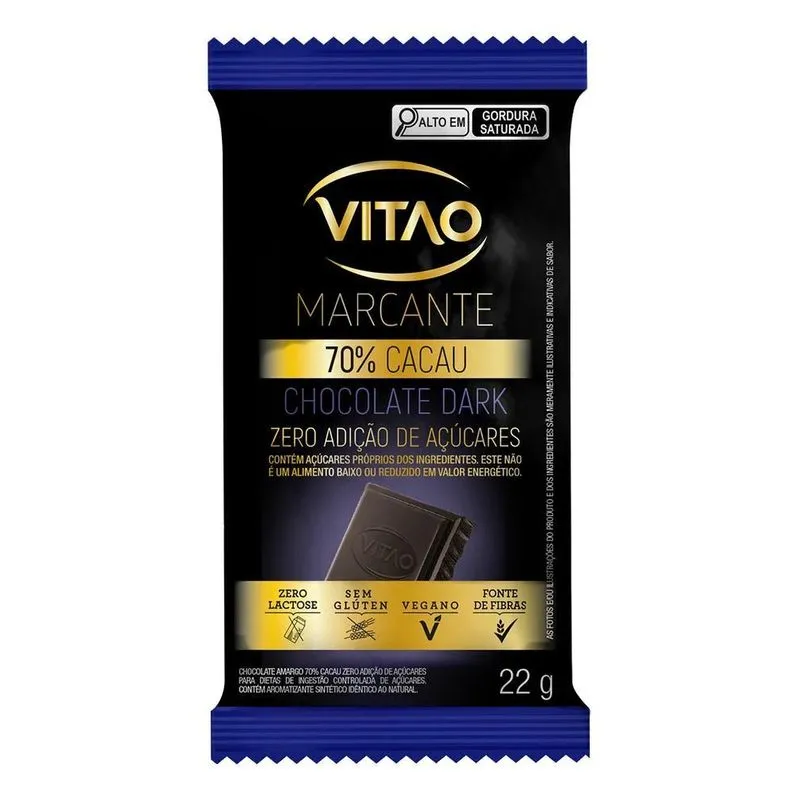 Vitao Chocolate 70% Cacau Zero Açúcares Marcante - Chocolate