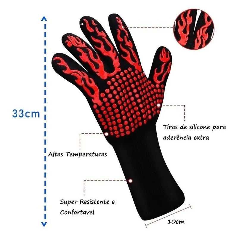 Super Luva Térmica Forno Protege Mãos Punho Suporta 600c Co