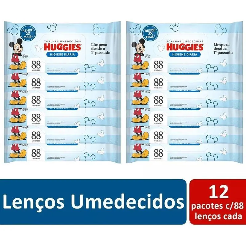 Caixa C/12 Lenços Umedecidos Huggies Tripla Proteção Higiene