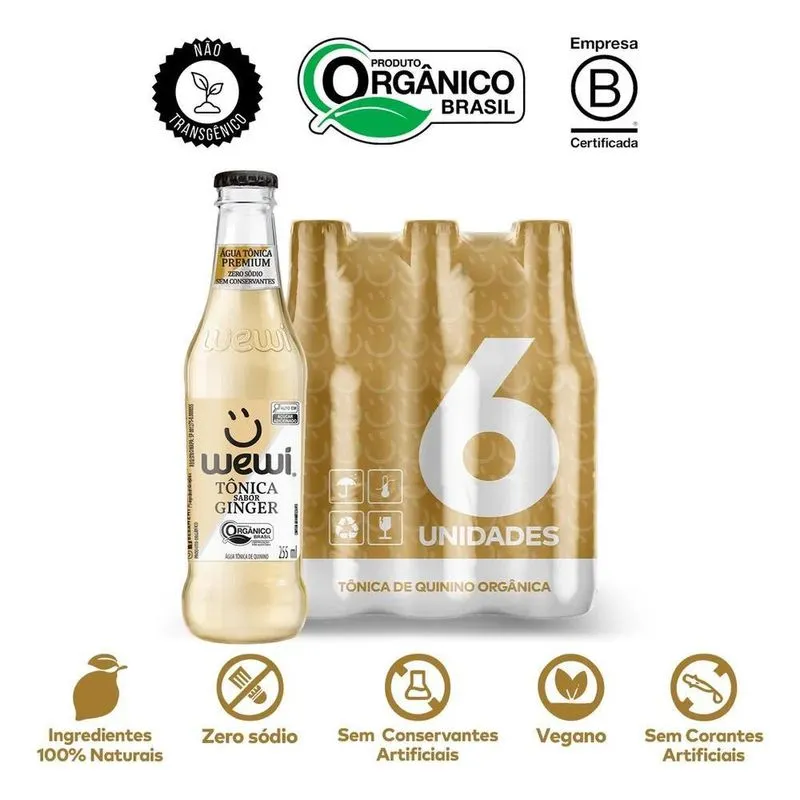 Água Tônica Orgânica Ginger Wewi 255ml Pacote Com 6 Unidades