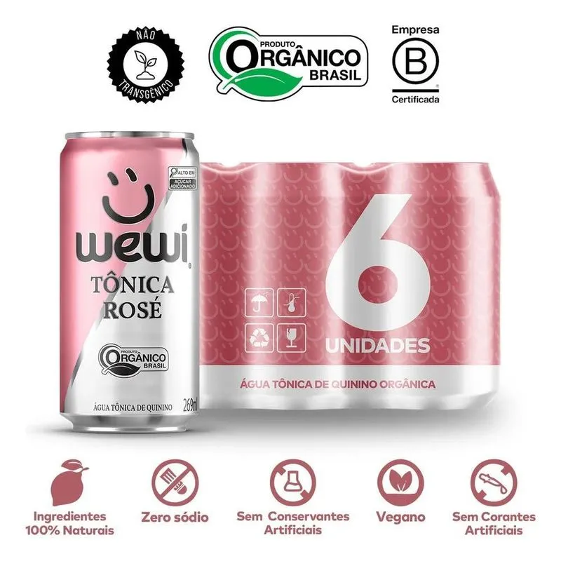 Água Tônica Rosé Orgânica Wewi 269ml Pacote Com 6 Unidades
