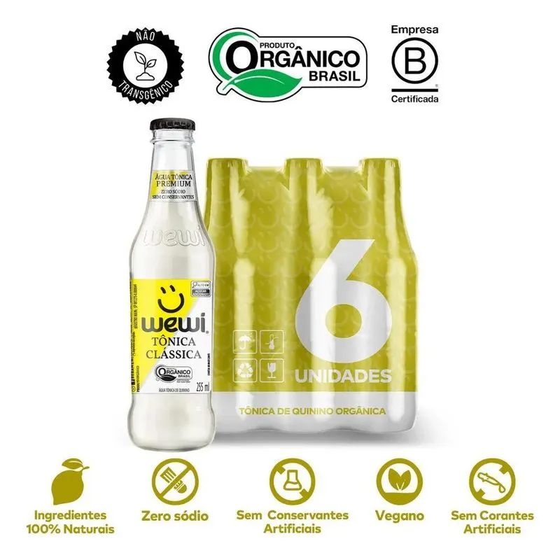 Água Tônica Clássica Orgânica Wewi 255ml Pacote Com 6 Unidad