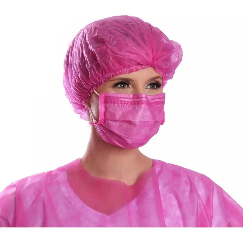 5x Touca Gorro Elastico Preto / Rosa Com 100 Un Protdesc Pct