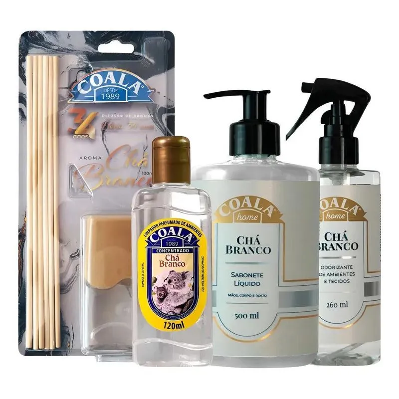 Kit 4 Coala Chá Branco Difusor Limpador Sabonete Odorizante