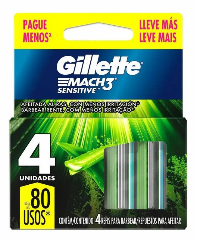 Carga De Aparelho Para Barbear Gillette Mach3 Sensitive Leve