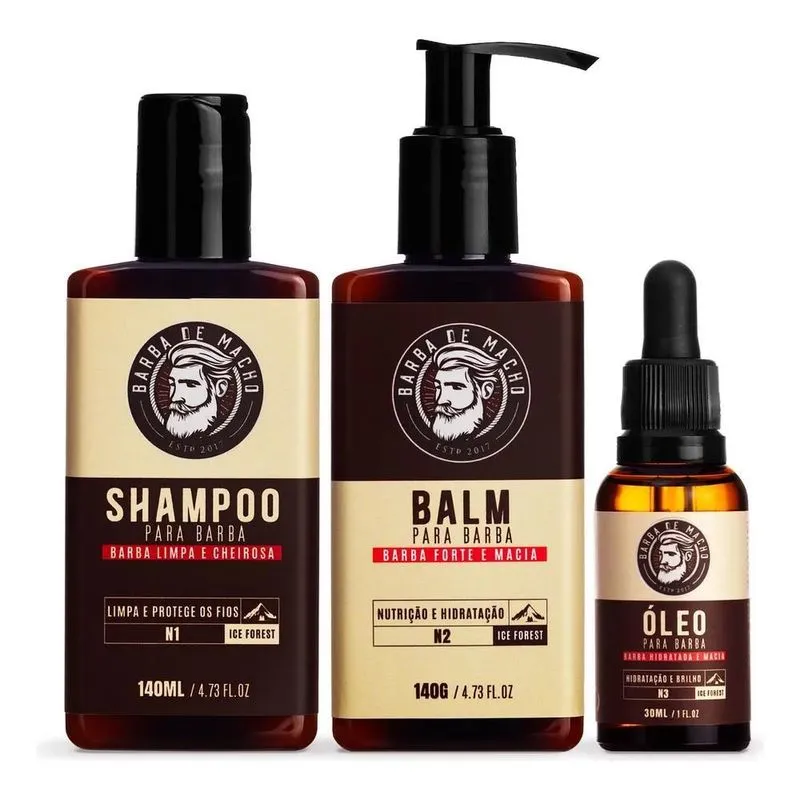 Kit Para Barba Com Shampoo Balm E Óleo Ice Forest - Barba De