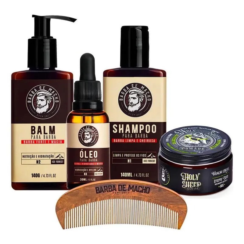Kit Com Produtos Para Barba E Cabelo Shampoo Balm Pomada