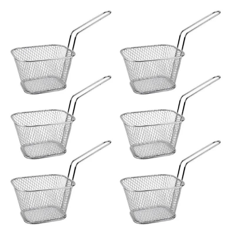 5x Kit 6 Mini Cesto Fritura Inox Servir Porções Batatas Frit