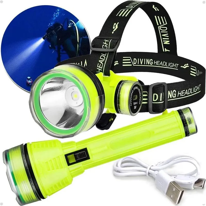Kit 2 Lanterna Mergulho Led Usb 30m Prova Dágua Profissional