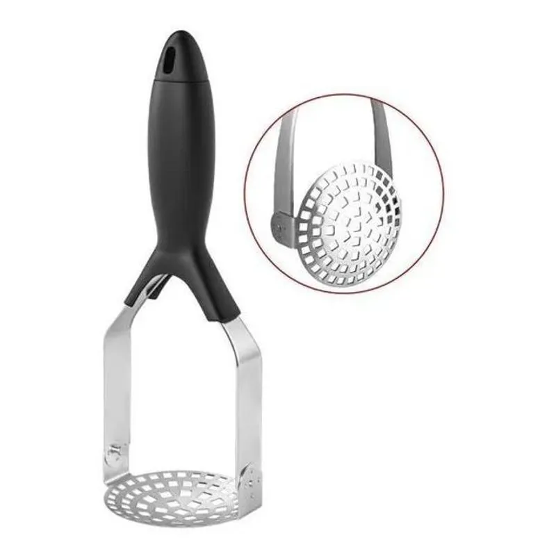 2x Amassador Espremedor De Batatas Purê Inox Preto Purê 29x1