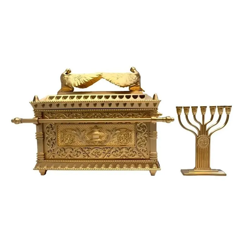 Arca Da Aliança Grande Dourada Luxo 30cm E Candelabro Fé Dou