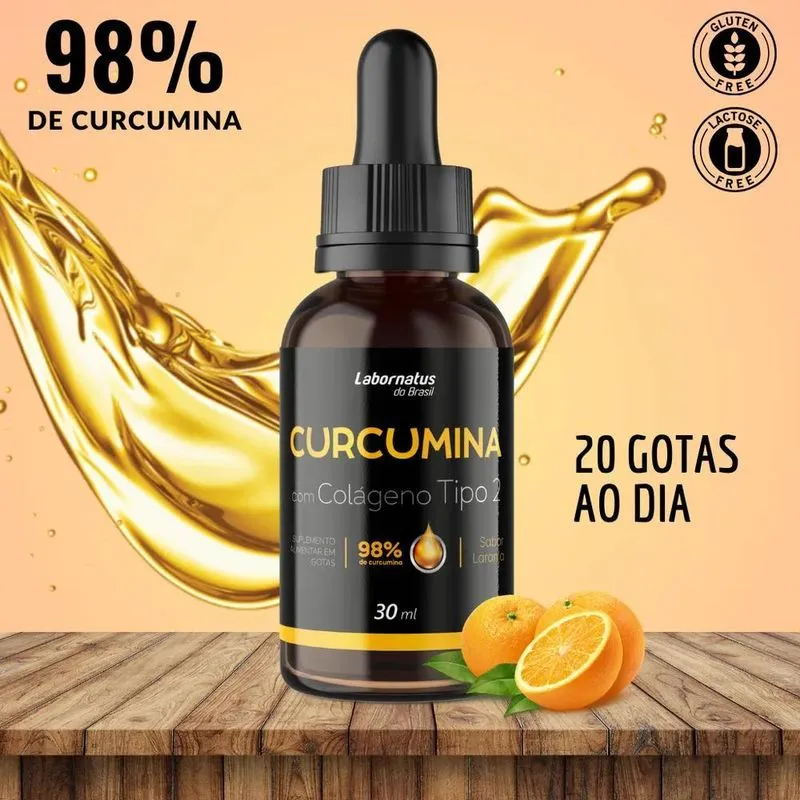 2x Curcumina 98% Com Colágeno Tipo 2 Premium Gotas 30ml Sabo