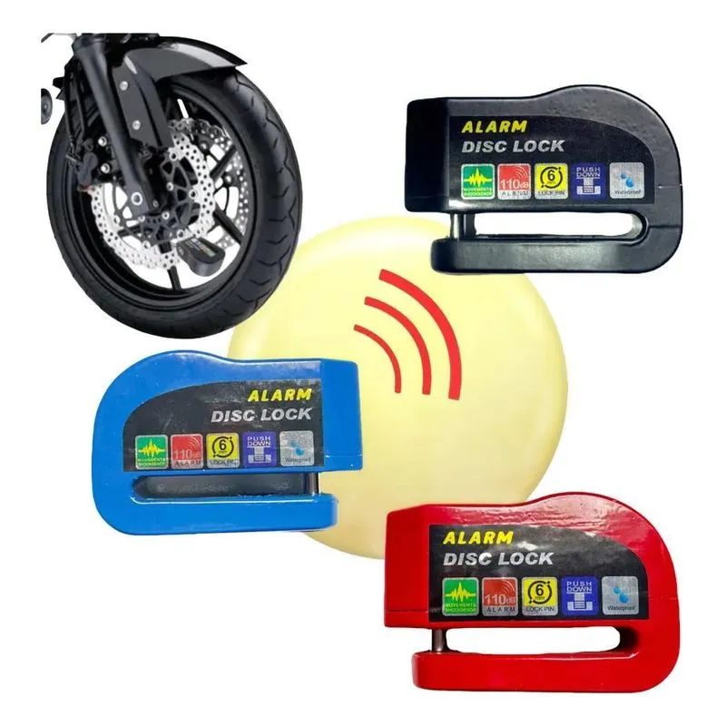 3x Cadeado Trava Disco Moto Bike Com Alarme Sirene Anti Furt