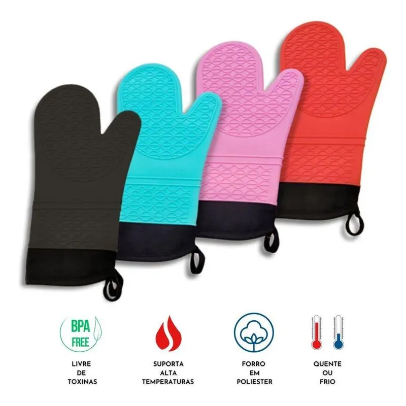 Luva Termica De Silicone Forrada F Luva Silicone Vermelha 40
