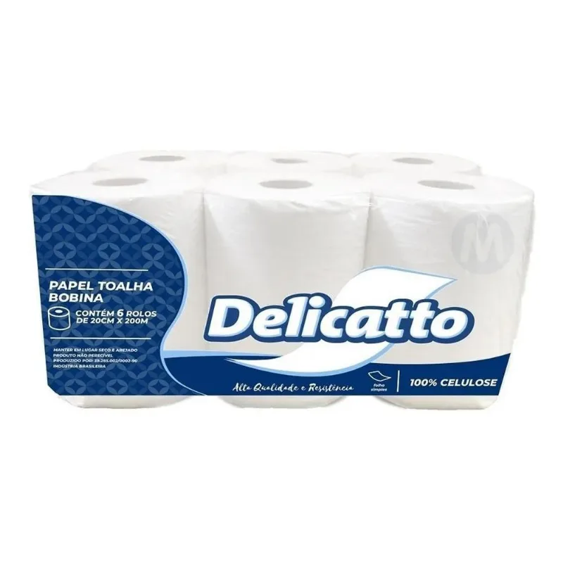 5x Toalha Bobina Auto Corte Delicatto 24grs 6x200mts