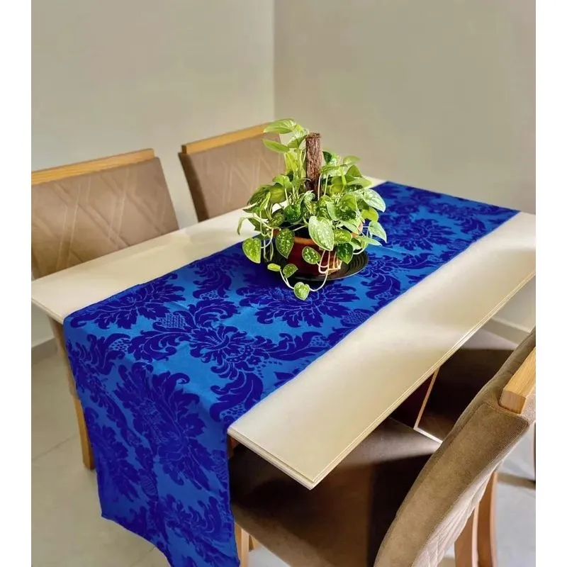 Trilho Caminho De Mesa 6 Lugares Jacquard Tecido Com Bri Az